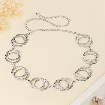 Double Ring Alloy Link Chain Waist Belly Chains for Women, Platinum, 660mm