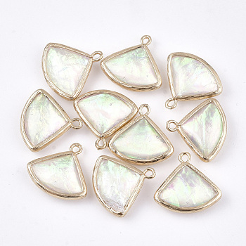 Resin Pendants, Imitation Opal, with Brass Findings, Triangle, Golden, Colorful, 18x19x5.5~6mm, Hole: 1.4mm
