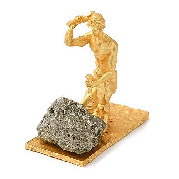 Alloy Miner Ornaments with Raw Natural Chalcopyrite, for Office Home Display Decorations, 52x53mm