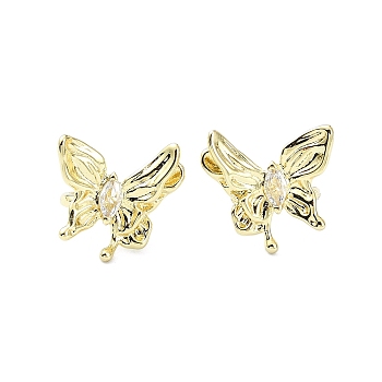 Rack Plating Brass Micro Pave Cubic Zirconia Cuff Earring, Cadmium Free & Lead Free, Long-Lasting Plated, Butterfly, Real 18K Gold Plated, 19x18.5x13.5mm