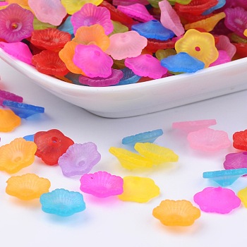 Mixed Frosted Flower Shaped Transparent Acrylic Bead Caps, 11mm in diameter, 4mm thick, hole: 2mm