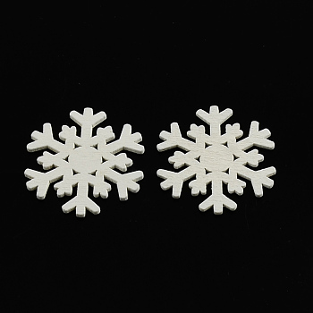 Dyed Snowflake Wood Cabochons, White, 36x34x2mm