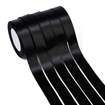 Single Face Satin Ribbon, Polyester Ribbon, Black, 1 inch(25mm) wide, 25yards/roll(22.86m/roll), 5rolls/group, 125yards/group(114.3m/group)