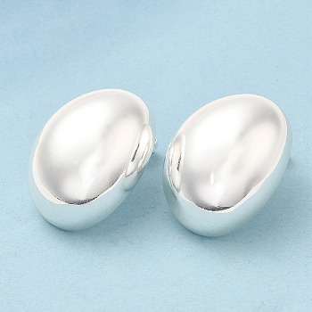 Rack Plating Brass Stud Earrings, Lead Free & Cadmium Free, Long-Lasting Plated, Oval, Silver, 27.5x21mm