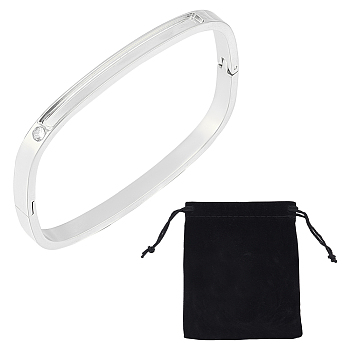 1Pc Clear Cubic Zirconia Rectangle Hinged Bangle, 304 Stainless Steel Grooved Bangle for Women, 1Pc Rectangle Velvet Pouches, Stainless Steel, Inner Diameter: 1-3/4~2-1/4 inch(4.6~5.75cm)