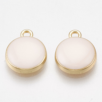Alloy Pendants, with Enamel, Flat Round, Light Gold, Bisque, 12.5x10x2.5mm, Hole: 2mm