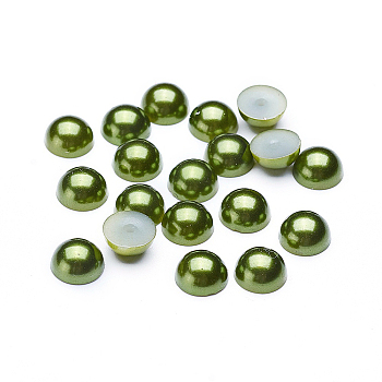 ABS Plastic Cabochons, Imitation Pearl, Half Round, Olive, 8x4mm, about 2000pcs/bag