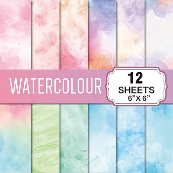 12 Sheets Watercolour Scrapbook Paper Pad, for DIY Album Scrapbook, Greeting Card, Background Paper, Mixed Color, 150x150mm