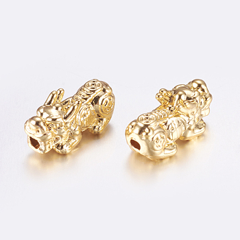 Long-Lasting Plated Alloy Beads, Pi Xiu, Golden, 15x7x7~7.5mm, Hole: 1.5mm