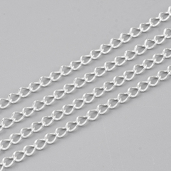 3.28 Feet 304 Stainless Steel Curb Chains, Twisted Chains, Soldered, Silver Color Plated, 4x2.5x0.5mm