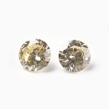 Cubic Zirconia Pointed Back Cabochons, Diamond, Faceted, Champagne Yellow, 5x3mm