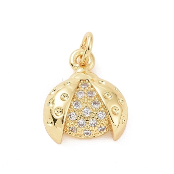 Brass Micro Pave Cubic Zirconia Charms, with Jump Ring, Ladybird Charm, Golden, 13x11x3.5mm, Hole: 2.8mm