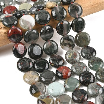 Natural African Bloodstone Beads Strands, Flat Round, 15~15.5x6mm, Hole: 0.8~1mm, about 26pcs/strand, 15.55~15.71 inch(39.5~39.9cm)