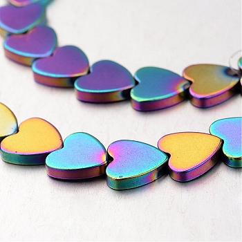 Electroplate Non-magnetic Synthetic Hematite Bead Strands, Heart, Multi-color Plated, 10x10x2mm, Hole: 1mm, about 47pcs/strand, 15.7 inch