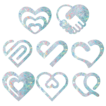 Waterproof PVC Colored Laser Stained Window Film Adhesive Stickers, Electrostatic Window Stickers, Heart Pattern, 12cm, 16pcs/set