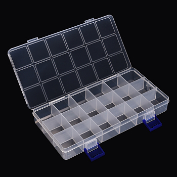 Plastic Bead Storage Container, 18 Compartment Organizer Boxes, Rectangle, Clear, 21.5x11x3cm