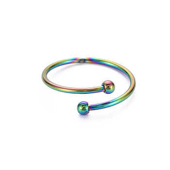 Rainbow Color 304 Stainless Steel Double Beaded Thin Open Cuff Rings, US Size 7 3/4(17.9mm)