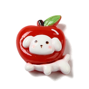 Opaque Resin Fruit Cabochons, Cartoon Dog Cabochons, for Jewelry Making, Apple, 23x19x9.5mm