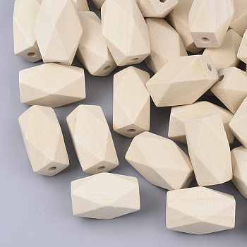 Unfinished Wood Beads, Natural Wooden Beads, Faceted, Polygon, PapayaWhip, 35x19.5x19.5mm, Hole: 3.5mm