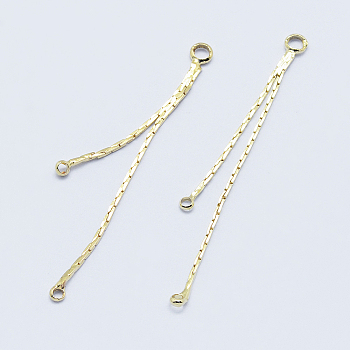 Long-Lasting Plated Brass Chandelier Component Links, 3 Loop Connectors, Real 18K Gold Plated, Nickel Free, Chains, 41.5x1x1mm, Hole: 0.5mm and 1mm