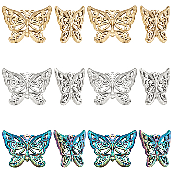 DICOSMETIC 18Pcs 3 Colors 304 Stainless Steel Pendants, Butterfly, Mixed Color, 24x30x2mm, Hole: 1.8mm, 6pcs/color