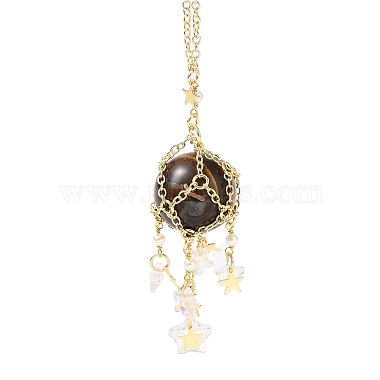 Natural Tiger Eye with Rack Plating Brass Pendants Decorations(AJEW-B023-01G-02)-2
