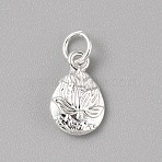 Brass Charms, with Jump Ring, Silver, Teardrop, 15x10x3.5mm, Hole: 4mm(FIND-WH0159-63S-01)