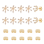 10Pcs Brass Flower Stud Earring Findings, with Clear Cubic Zirconia & Vertical Loops & 10Pcs Ear Nuts, Real 18K Gold Plated, 10x8mm, Hole: 0.8mm, Pin: 0.8mm(KK-FH0006-77)