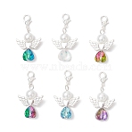 Glass Angel Pendant Decorations, with Alloy Lobster Claw Clasps, Mixed Color, 40.5mm(HJEW-JM03561-S)