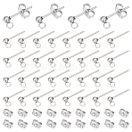 304 Stainless Steel Stud Earring Findings, with Loop and Eae Nut, Earring Posts, Round, Stainless Steel Color, 14x3mm, Hole: 2mm, Pin: 0.8mm, Stud Earring Findings: 50pcs/box, Ear Nuts: 50pcs/box(STAS-UN0015-57A)