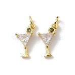 Brass Pave Cubic Zirconia Pendants, Drink Charms, with Jump Ring, Rack Plating, Long-Lasting Plated, Cadmium Free & Lead Free, Real 18K Gold Plated, Clear, 15x7.5x3mm, Hole: 3mm(X-KK-P325-17A-G)