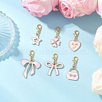 Alloy Pink Enamel Pendant Decorations, with Zinc Alloy Lobster Claw Clasps, Gloden, Mixed Shapes, 28~40mm(HJEW-JM04178)