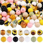 89Pcs Colorful Pattern Printed Silicone Beads Sets, Mixed Color, 14x14x14mm, Hole: 2~3mm, 4 colors, 2pcs/color, 8pcs(SIL-SZ0002-54C)