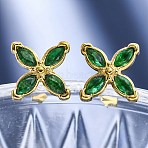 304 Stainless Steel Stud Earrings, with Cubic Zirconia, Ion Plating(IP), Flower, Golden, Green, 13x13mm(EJEW-C135-01G-02)