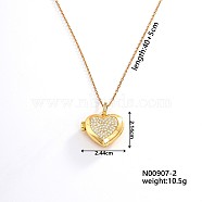 European and American Fashion Heart Shaped Brass Crystal Rhinestone Locket Pendant Necklaces, with Cable Chain for Women Girl, Heart, 15.75 inch(40cm)+5cm(CW4614-2)