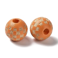Wood Laser Engraved Tartan Beads, Round, Dyed, for DIY Craft, Peru, 15.5~16x14.5mm, Hole: 4.5mm(WOOD-I011-01B-02)