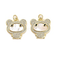 Brass Micro Pave Clear Cubic Zirconia Pendants, with Shell, Jump Ring, Bear, Real 18K Gold Plated, 18.5x17.5x3mm, Hole: 3.5mm(KK-K365-22G)