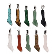 Natural & Synthetic Mixed Gemstone Pendants, Fishtail Charms with Platinum Plated Iron Snap on Bails, 36~37x10.5~11x5mm, Hole: 7x3.5mm(G-M424-10P)