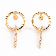 Brass Micro Pave Clear Cubic Zirconia Stud Earring Findings, for Half Drilled Bead, Nickel Free, Real 18K Gold Plated, 31.5x14.5mm, Pin: 0.7mm, Pin: 0.6mm( for half drilled bead)(KK-S356-349-NF)