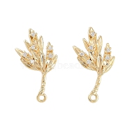 Brass Micro Pave Cubic Zirconia Stud Earring Findings, Leaf, Real 18K Gold Plated, 21x12mm, Hole: 1.4mm, Pin: 0.8mm(KK-E107-11G)