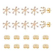 10Pcs Brass Flower Stud Earring Findings, with Clear Cubic Zirconia & Vertical Loops & 10Pcs Ear Nuts, Real 18K Gold Plated, 10x8mm, Hole: 0.8mm, Pin: 0.8mm(KK-FH0006-77)