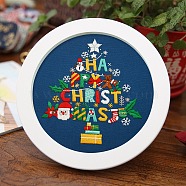 DIY Christmas Theme Embroidery Kits, Including Printed Cotton Fabric, Embroidery Thread & Needles, Plastic Embroidery Hoop, Christmas Tree, 275x275mm(XMAS-PW0001-176E-01)