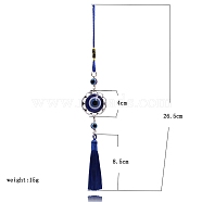 Handmade Lampwork & CCB Blue Evil Eye Hanging Ornaments, Tassels for Car Decorations, Flat Round, 265mm(PW23111199751)