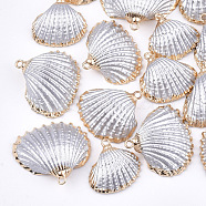 Spray Paint & Electroplate Sea Shell Pendants, with Iron Findings, Light Gold, Light Grey, 16~26x17~28x7~10mm, Hole: 2mm(SSHEL-S262-08K)