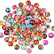 100Pcs Flower Printed Glass Cabochons, Half Round/Dome, Mixed Color, 20x6mm(GGLA-SZ0001-19)