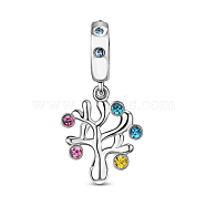 TINYSAND Rhodium Plated 925 Sterling Silver Cubic Zirconia Happiness Tree European Dangle Charms, Christmas, Platinum, 22.14x11.17x8.69mm, Hole: 4.31mm(TS-P-075)