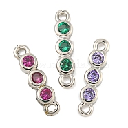 Brass Pave Cubic Zirconia Three Flat Round Links Connector Charms, Long-Lasting Plated, Lead Free & Cadmium Free, Platinum, Mixed Color, 12.5x3x2mm, Hole: 1mm(KK-P277-52B-A)