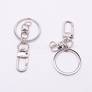 Keychain Clasp Findings, with Alloy Swivel Clasps and Iron Rings, Platinum, 65mm(X-KEYC-WH0019-03P)