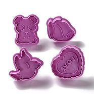 Valentine's Day Themed PET Plastic Cookie Cutters, with Iron Press Handle, Bear, Bird, Heart with Word LOVE & Rose, Old Rose, 50~53x43~55.5x18mm, 4pcs/set(DIY-K056-11)