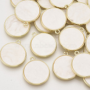 Pearlized Style Resin Pendants, with Light Gold Plated Alloy Pendant Cabochon Settings, Flat Round, Old Lace, 23x20x2.5mm, Hole: 1.6mm(X-PALLOY-N150-10A)